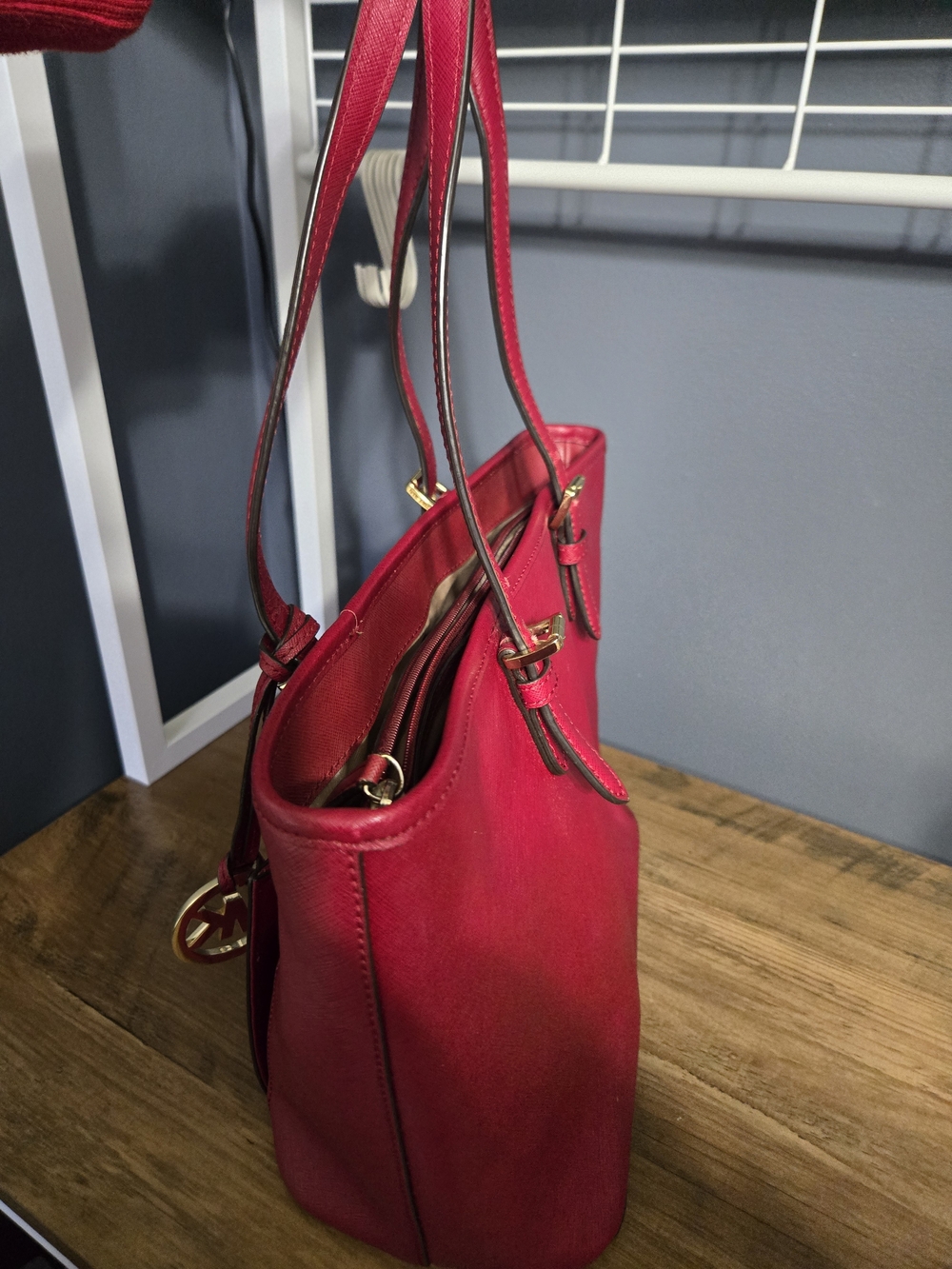 Michael Kors Dark Red Saffiano Large Pocket Tote Bag - Picture 3 of 10